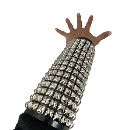 ARM16VN-BLK  PVC SHINY VINYL 1/2" PYRAMID  STUD 15 ROW 9" LONG GAUNTLET