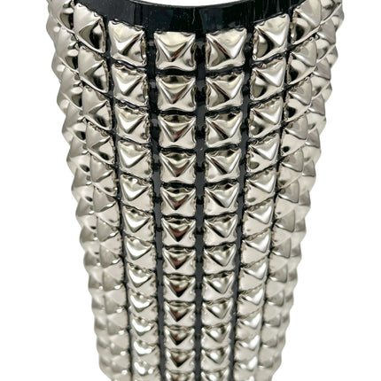 ARM16VN-BLK  PVC SHINY VINYL 1/2" PYRAMID  STUD 15 ROW 9" LONG GAUNTLET