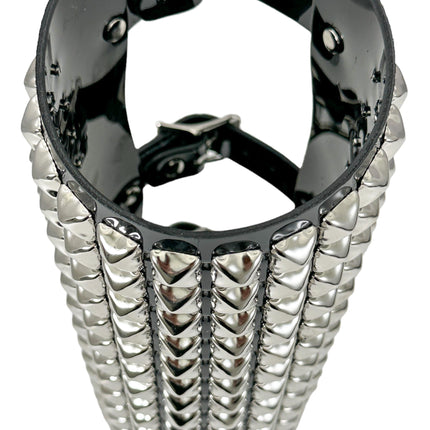 ARM16VN-BLK  PVC SHINY VINYL 1/2" PYRAMID  STUD 15 ROW 9" LONG GAUNTLET