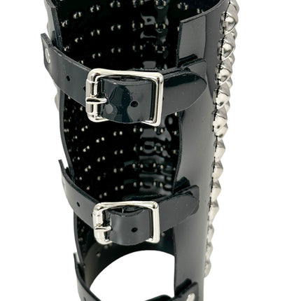 ARM16VN-BLK  PVC SHINY VINYL 1/2" PYRAMID  STUD 15 ROW 9" LONG GAUNTLET