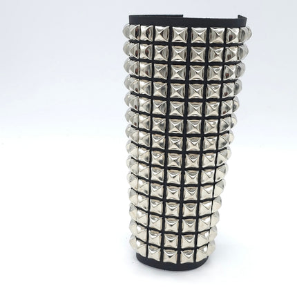 ARM162 LEATHER  1/2" PYRAMID  STUD 15 ROW 9" LONG GAUNTLET