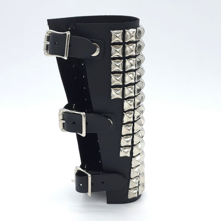 ARM162 LEATHER  1/2" PYRAMID  STUD 15 ROW 9" LONG GAUNTLET