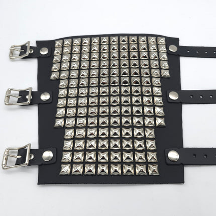 ARM162 LEATHER  1/2" PYRAMID  STUD 15 ROW 9" LONG GAUNTLET