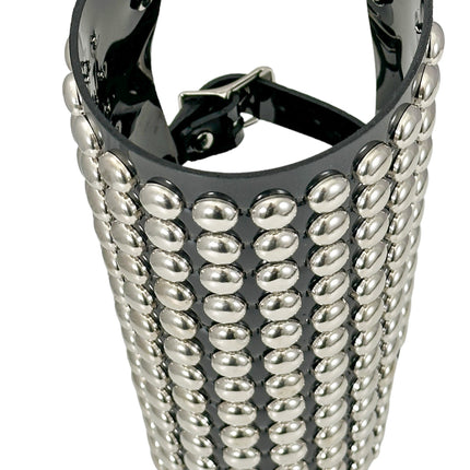 ARM163VN-BLK  PVC SHINY VINYL 1/2" ROUND STUD 15 ROW 9" LONG GAUNTLET