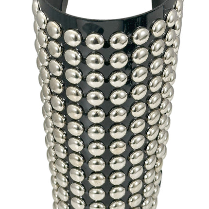 ARM163VN-BLK  PVC SHINY VINYL 1/2" ROUND STUD 15 ROW 9" LONG GAUNTLET