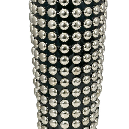 ARM163VN-BLK  PVC SHINY VINYL 1/2" ROUND STUD 15 ROW 9" LONG GAUNTLET