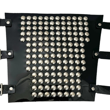 ARM163VN-BLK  PVC SHINY VINYL 1/2" ROUND STUD 15 ROW 9" LONG GAUNTLET