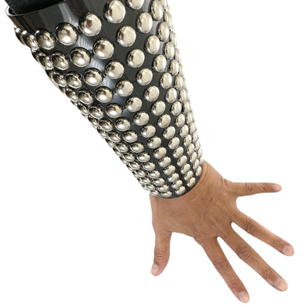 ARM163VN-BLK  PVC SHINY VINYL 1/2" ROUND STUD 15 ROW 9" LONG GAUNTLET