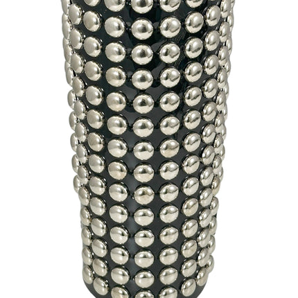 ARM163VN-BLK  PVC SHINY VINYL 1/2" ROUND STUD 15 ROW 9" LONG GAUNTLET