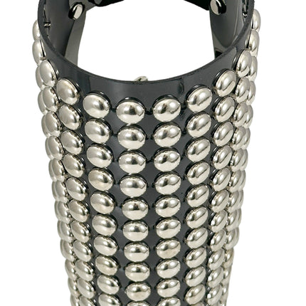ARM163VN-BLK  PVC SHINY VINYL 1/2" ROUND STUD 15 ROW 9" LONG GAUNTLET