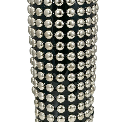 ARM163VN-BLK  PVC SHINY VINYL 1/2" ROUND STUD 15 ROW 9" LONG GAUNTLET