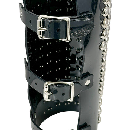 ARM163VN-BLK  PVC SHINY VINYL 1/2" ROUND STUD 15 ROW 9" LONG GAUNTLET