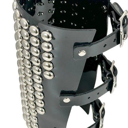 ARM163VN-BLK  PVC SHINY VINYL 1/2" ROUND STUD 15 ROW 9" LONG GAUNTLET