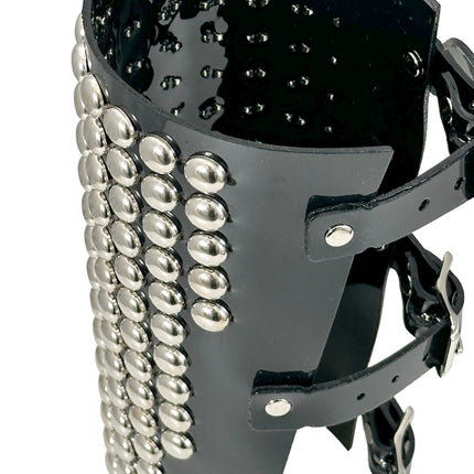 ARM163VN-BLK  PVC SHINY VINYL 1/2" ROUND STUD 15 ROW 9" LONG GAUNTLET