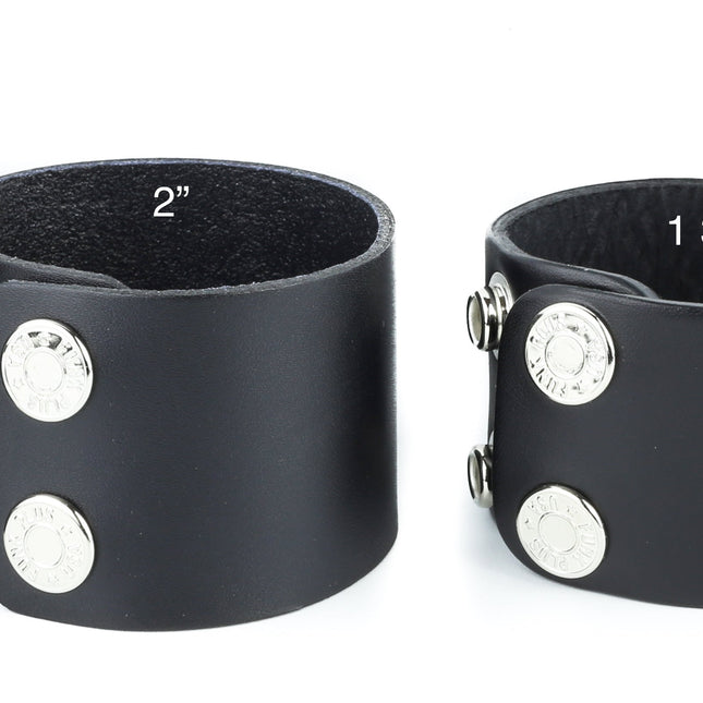 BC100 PLAIN BRACELET GENUINE BLACK LEATHER CUFF SNAPPED BRACELET