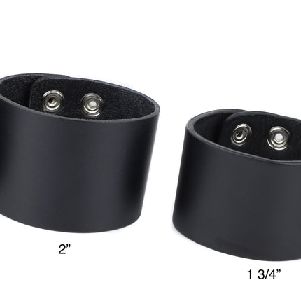 BC100 PLAIN BRACELET GENUINE BLACK LEATHER CUFF SNAPPED BRACELET