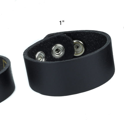 BC100 PLAIN BRACELET GENUINE BLACK LEATHER CUFF SNAPPED BRACELET
