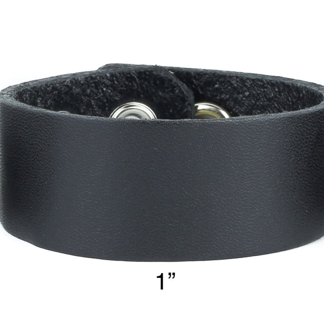 BC100 PLAIN BRACELET GENUINE BLACK LEATHER CUFF SNAPPED BRACELET