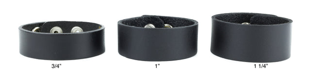 BC100 PLAIN BRACELET GENUINE BLACK LEATHER CUFF SNAPPED BRACELET