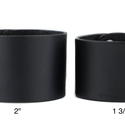 BC100 PLAIN BRACELET GENUINE BLACK LEATHER CUFF SNAPPED BRACELET