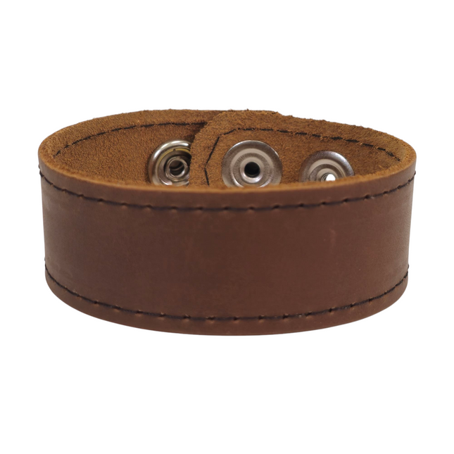 BC100BROWN  GENUINE LEATHER  CUFF SNAPPED BRACELET
