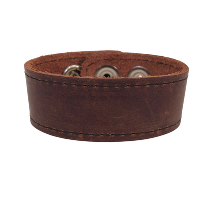 BC100BROWN  GENUINE LEATHER  CUFF SNAPPED BRACELET