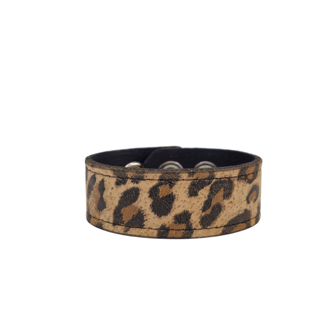 BC100CHEETAH GENUINE  LEATHER LEOPARD CUFF SNAPPED BRACELET