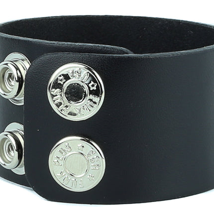 BC100 PLAIN BRACELET GENUINE BLACK LEATHER CUFF SNAPPED BRACELET