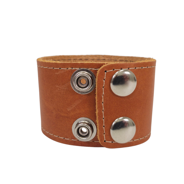 BC100BROWN MOCHA LUGGAGE GENUINE LEATHER  CUFF SNAPPED BRACELET