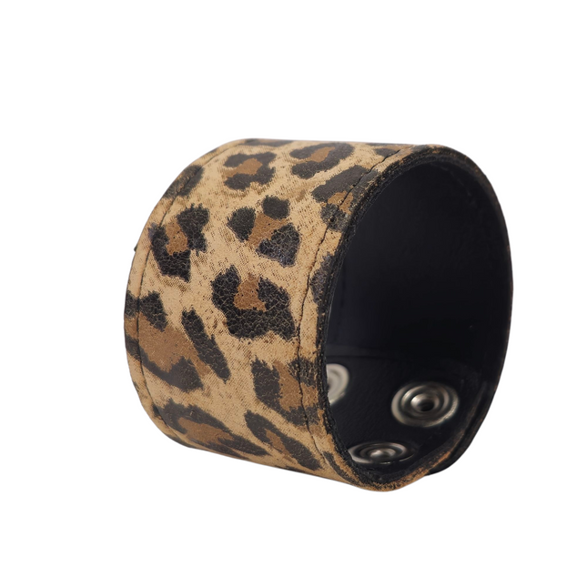 BC100CHEETAH GENUINE LEATHER LEOPARD CUFF SNAPPED BRACELET