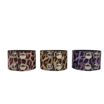 BC100CHEETAH GENUINE LEATHER LEOPARD CUFF SNAPPED BRACELET
