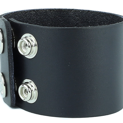 BC100 PLAIN BRACELET GENUINE BLACK LEATHER CUFF SNAPPED BRACELET