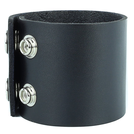 BC100 PLAIN BRACELET GENUINE BLACK LEATHER CUFF SNAPPED BRACELET