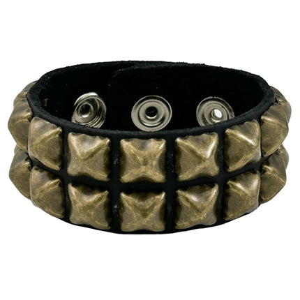 BC112 ANTIQUE 2 ROW  PYRAMID STUD BRACELET LEATHER