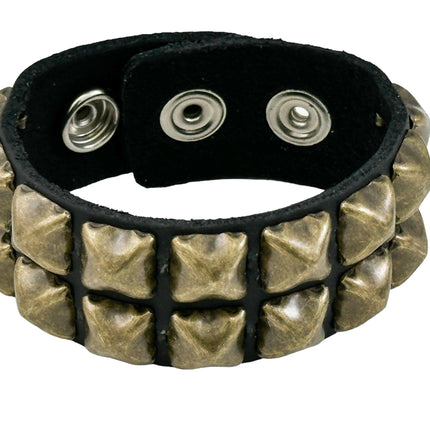 BC112 ANTIQUE 2 ROW  PYRAMID STUD BRACELET LEATHER