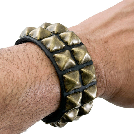 BC112 ANTIQUE 2 ROW  PYRAMID STUD BRACELET LEATHER