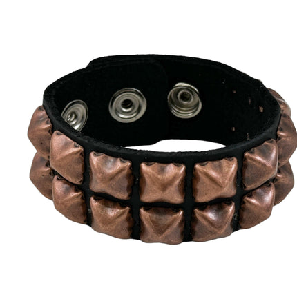 BC112 ANTIQUE 2 ROW  PYRAMID STUD BRACELET LEATHER