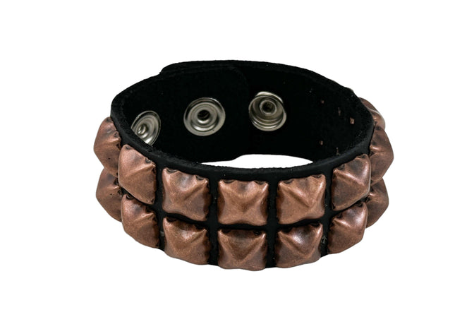 BC112 ANTIQUE 2 ROW  PYRAMID STUD BRACELET LEATHER