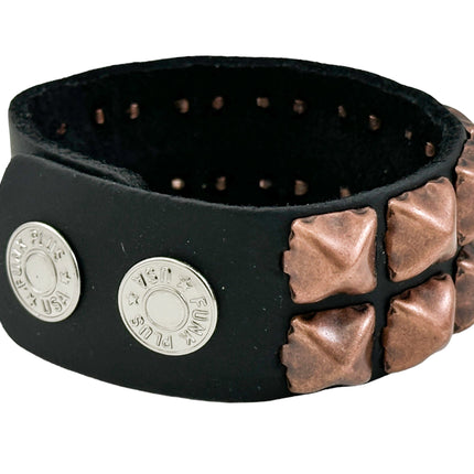 BC112 ANTIQUE 2 ROW  PYRAMID STUD BRACELET LEATHER