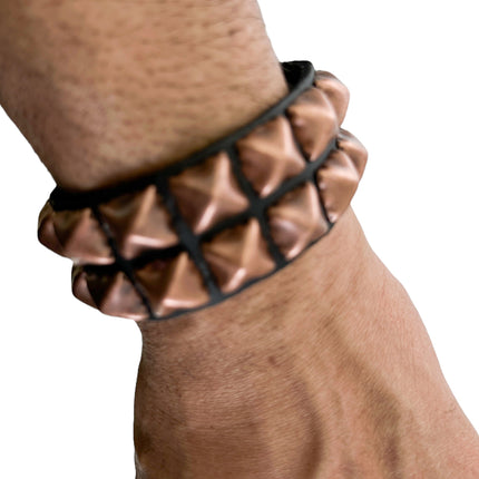 BC112 ANTIQUE 2 ROW  PYRAMID STUD BRACELET LEATHER