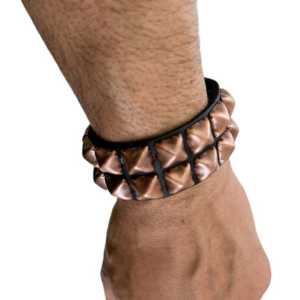 ANTIQUE SILVER PYRAMID STUDDED LEATHER  SNAP BRACELET