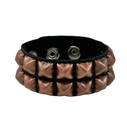 ANTIQUE SILVER PYRAMID STUDDED LEATHER  SNAP BRACELET