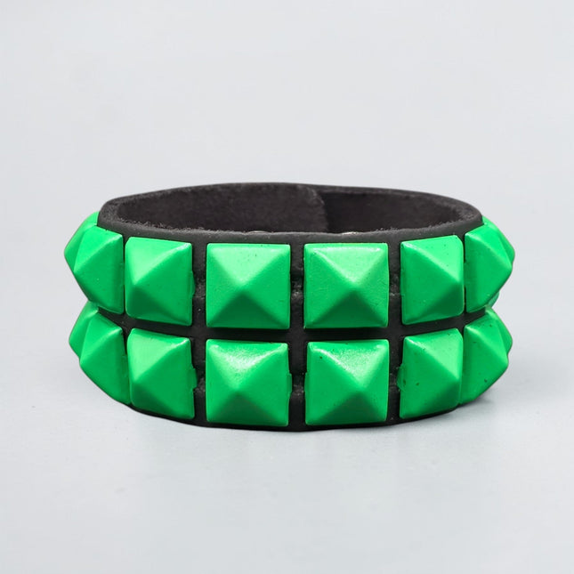 BC112 2 ROW 1/2" COLOR  PYRAMID SNAP BRACELET GENUINE LEATHER