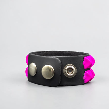BC112 2 ROW 1/2" PYRAMID SNAP BRACELET GENUINE LEATHER