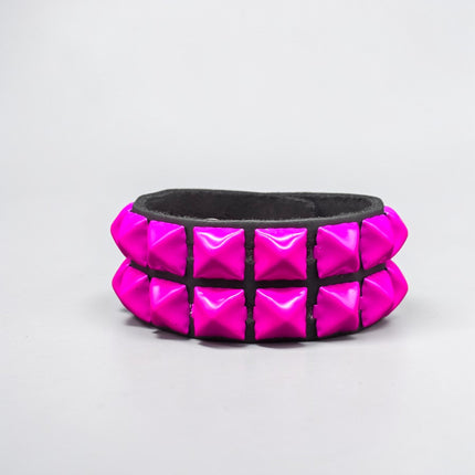 BC112 2 ROW 1/2" PYRAMID SNAP BRACELET GENUINE LEATHER