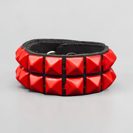 BC112 2 ROW 1/2" PYRAMID SNAP BRACELET GENUINE LEATHER