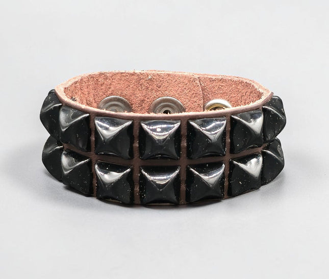 BC127BRN-BS BORWN LEATHER BLACK STUDDED BRACELET