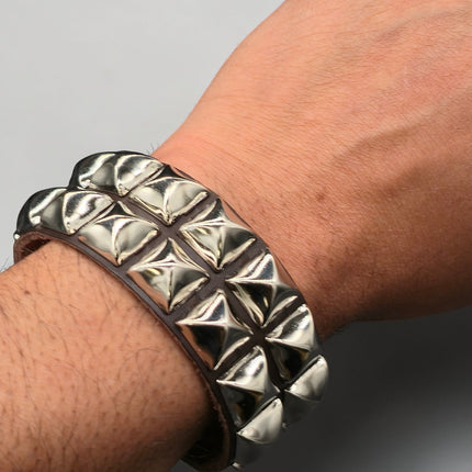 BC127BRN-SIL. LATIGO BROWN  LEATHER ANTIQUE STUDDED BRACELET