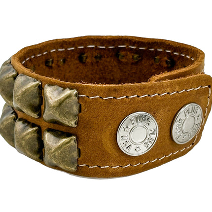 BC112CZ  ANTIQUE 2 ROW  PYRAMID STUD BRACELET CRAZY HORSE LEATHER