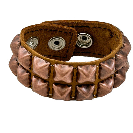 BC112CZ  ANTIQUE 2 ROW  PYRAMID STUD BRACELET CRAZY HORSE LEATHER